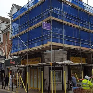 blue wraparound scaffolding
